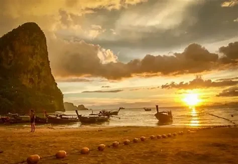 Golden sunset over Ao Nang beach, Krabi